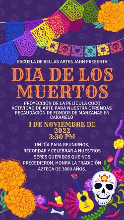 Dia de los muertos flyer in Spanish